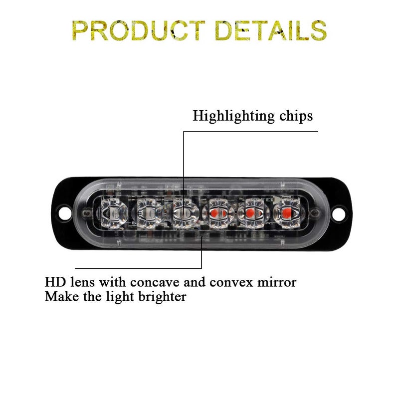 Sidaqi Universal 12-24V Emergency Strobe Warning Lights 6 LED 12W Surface Mount Beacon Hazard Warning Lights Flashing Light Bar for Off Road Vehicle, ATVs, Truck- 4PCS (Red&Blue) - Image 3